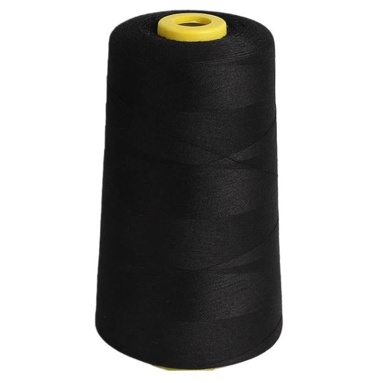 Polyester sewing thread spool, black color, fine thread wound on a spool