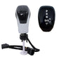 Illuminated LED gear shifter knob with white-lit gear symbols, chrome finish and white body