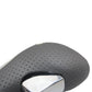 Perforated black leather gear shift knob grip with chrome insert