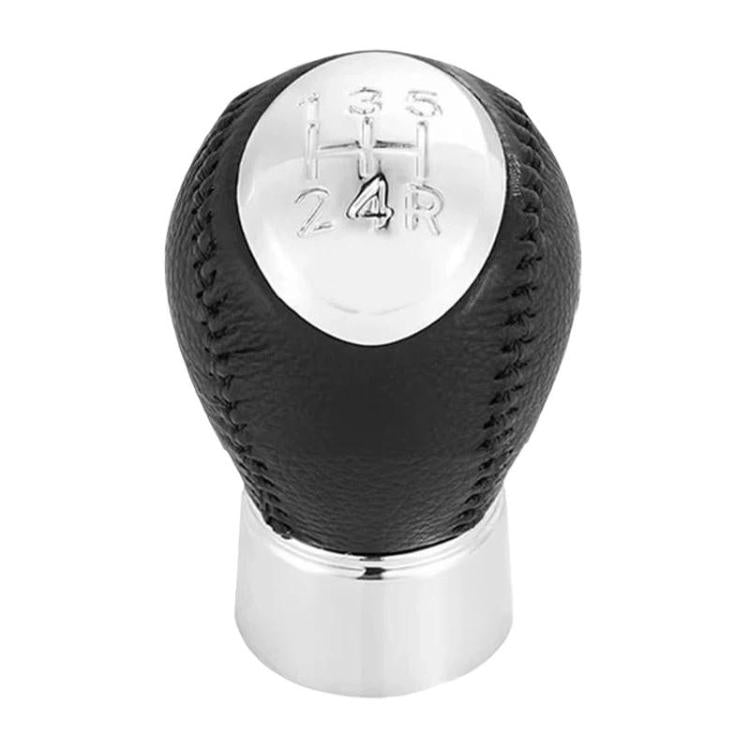 Black leather-look gear shift knob with chrome base and engraved shift pattern top