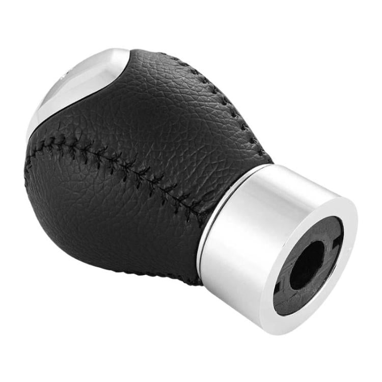 Black leather-look gear shift knob with chrome sleeve and open mounting hole end