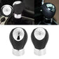 Black leather-look gear shift knob with engraved top, shown from multiple angles