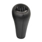 Black leather gear shift knob with numbered shift plate and stitched center seam
