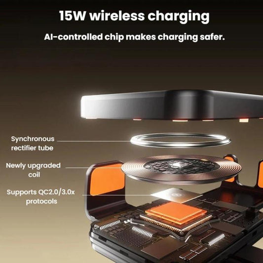 SD15 15W Electric Auto-Clamping Car Air Vent Mount 3-Axis Linkage Phone Wireless Charger With Ambient Light, SD15