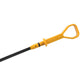 Engine oil dipstick with yellow handle and black shaft labeled "ENGINE OIL"