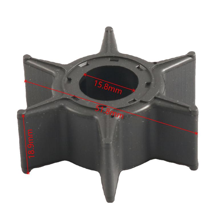Water pump impeller with red dimension markings on the blades