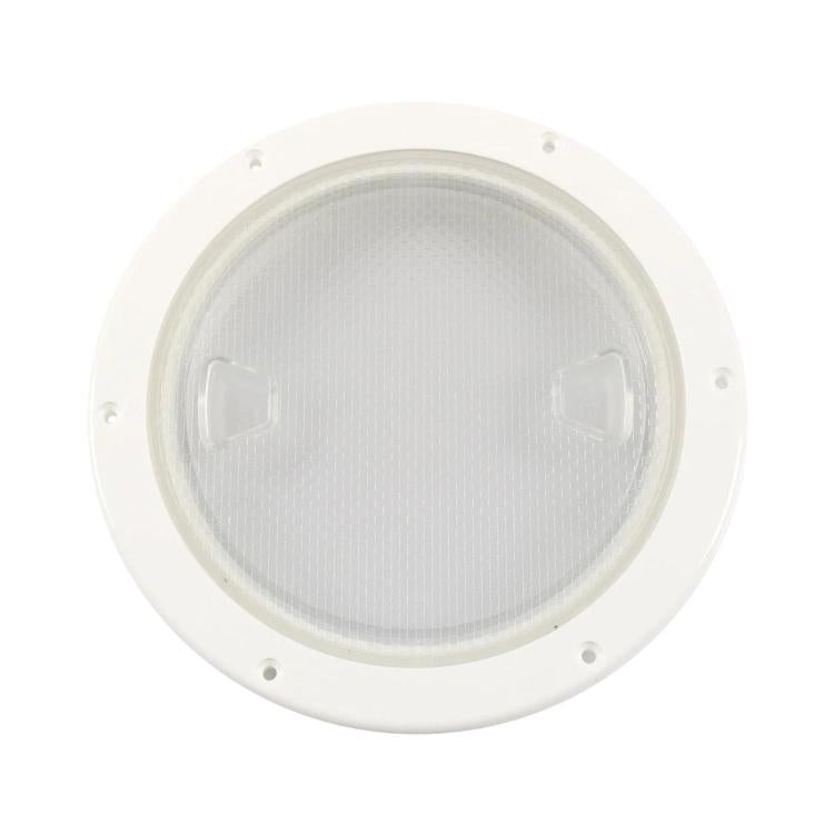 Round nylon deck cover with white frame and clear diffuser lens
