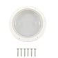 Round marine deck cover with clear lens, white rim, and included mounting screws