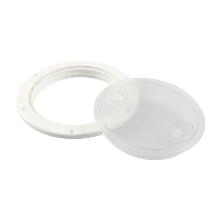 Marine deck cover kit with white mounting ring and separate clear lens piece