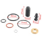 Fuel injector repair kit measurements shown: 30mm oval seal, 27mm screw, 18mm screw