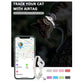 Cat tracker collar with circular tag and bell charm, shown with extra strap color options