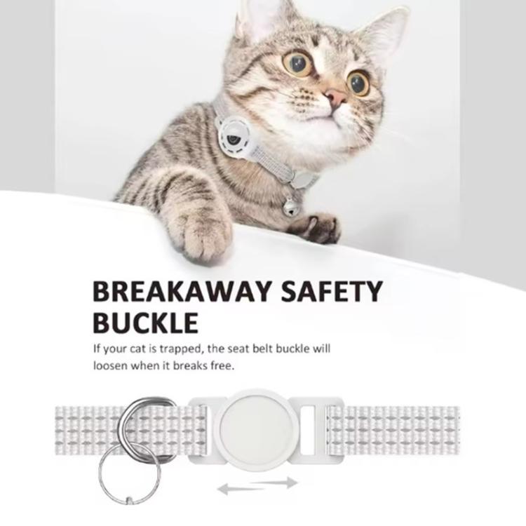 Gray pet cat tracker collar with circular GPS tag and bell charm on a cat