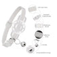 White pet cat tracker collar set showing adjustable strap, breakaway buckle, bell