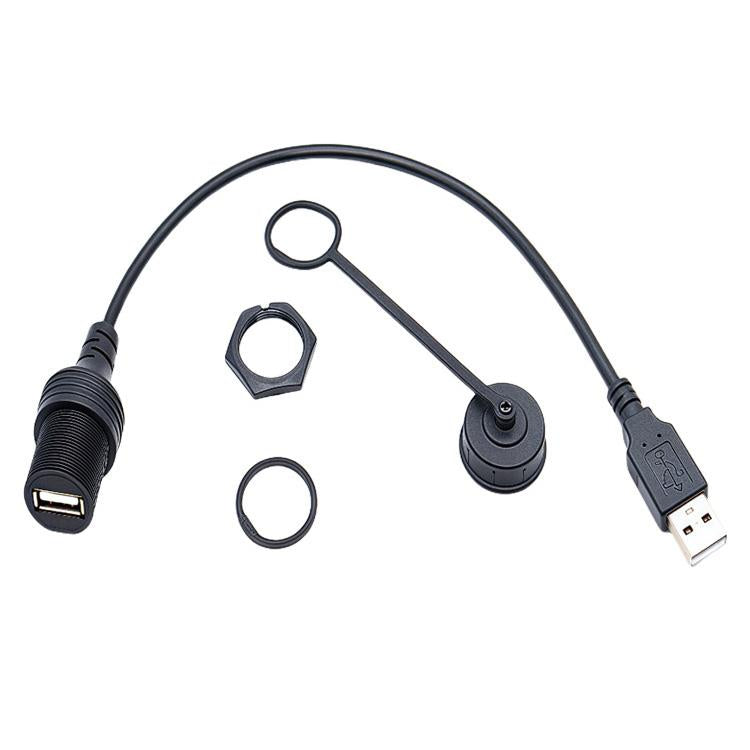 USB male-to-female extension cable with threaded housing and sealing rings