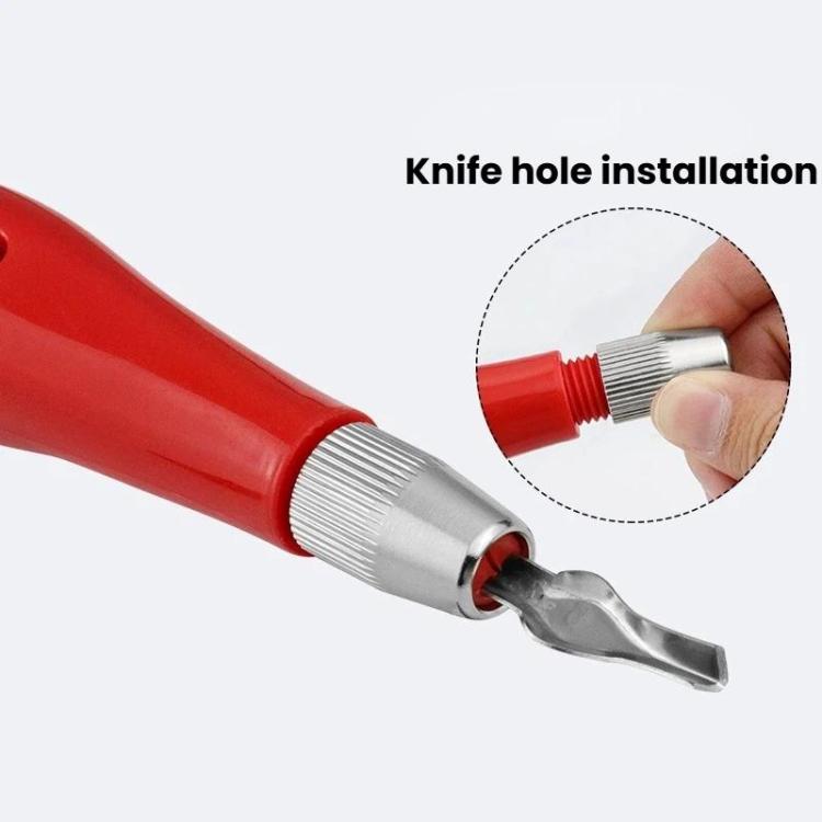 Red engraving knife with silver ferrule and attached metal blade for carving