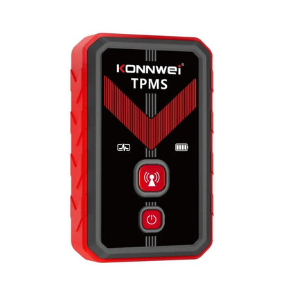 Red and black TPMS link sensor programming tool with activation and power buttons