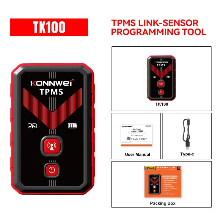 TK100 TPMS link-sensor programming tool kit with Type-C cable and user manual