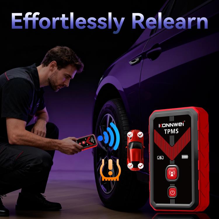 Red TPMS Bluetooth connector device with indicator icons and control buttons