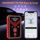 Red and black KONNWEI TPMS tool with screen showing sensor status