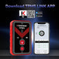 Red and black TPMS tool with QR-code app download shown on nearby phone