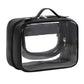 Black transparent waterproof makeup bag with zipper and top handle for handheld travel