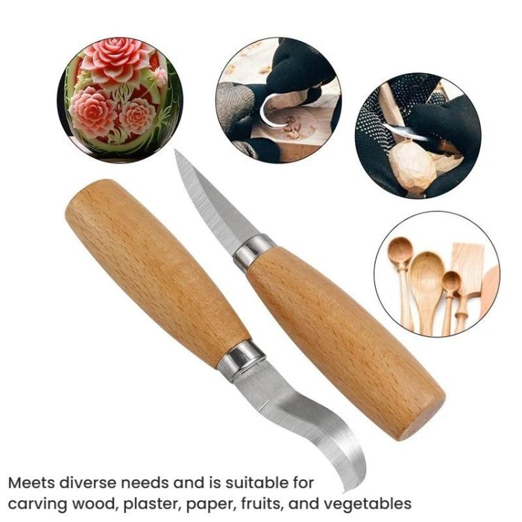 Two beech-handle carving knives with curved metal blades