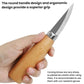 Beech-handled carving knife with curved metal blade, held in hand