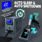 Desoldering station with blue LCD display and teal gun on angled stand