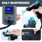 Desoldering station with teal gun above cleaning sponge holder for maintenance