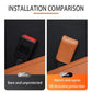 Orange leather car seat belt buckle protector cover fitted on car seat belt.
