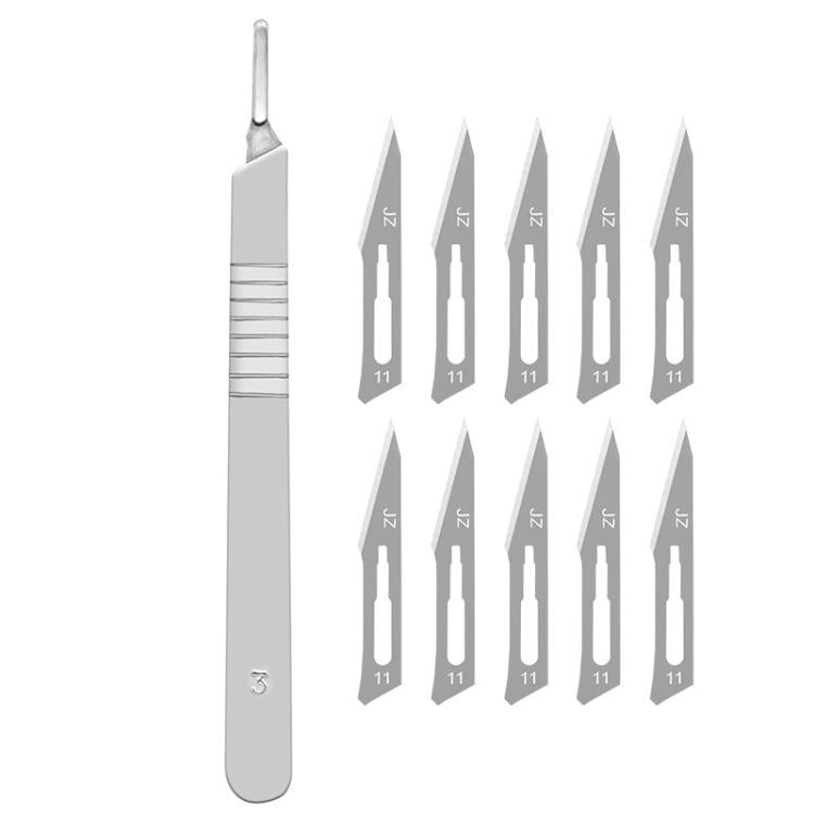 Precision disassembly handle tool with multiple No.11 and No.7 replacement blades