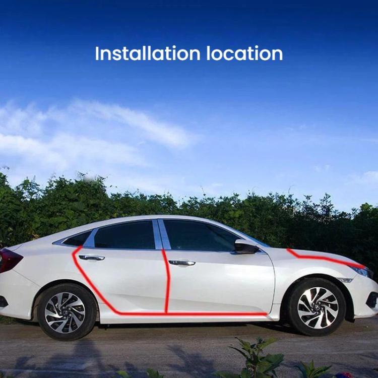 Vehicle door impact protection strip installed along door edge, side view
