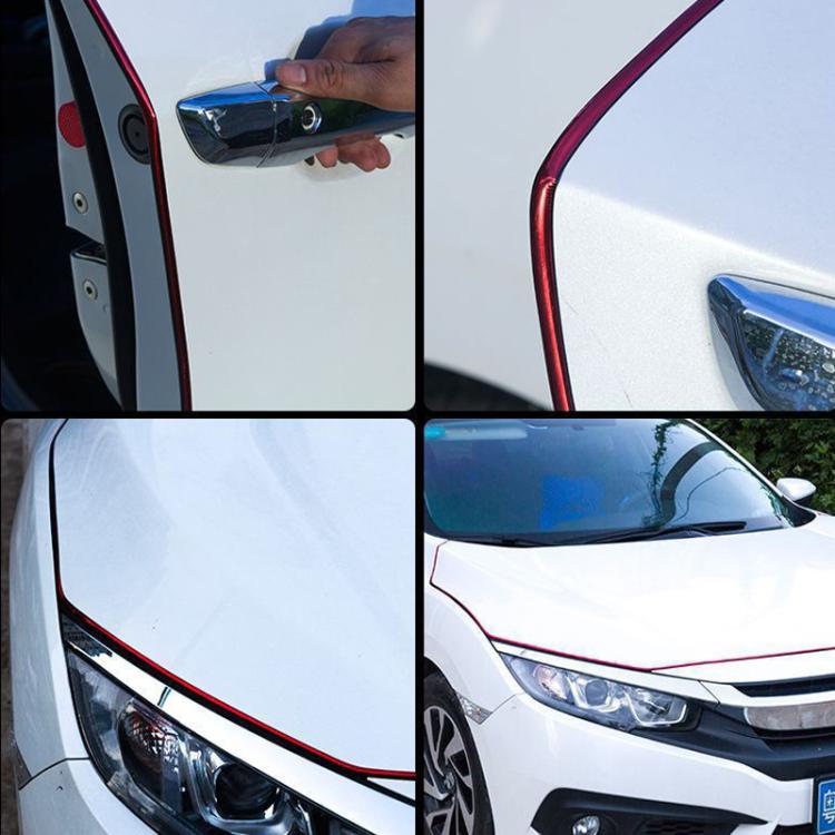 Red trim car door protection strip installed along door and fender edges