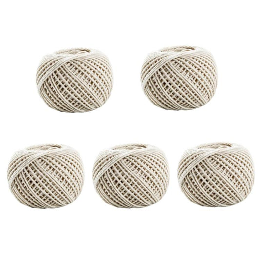 Cotton rope packaging thread set, beige and white braided spools (5 count)