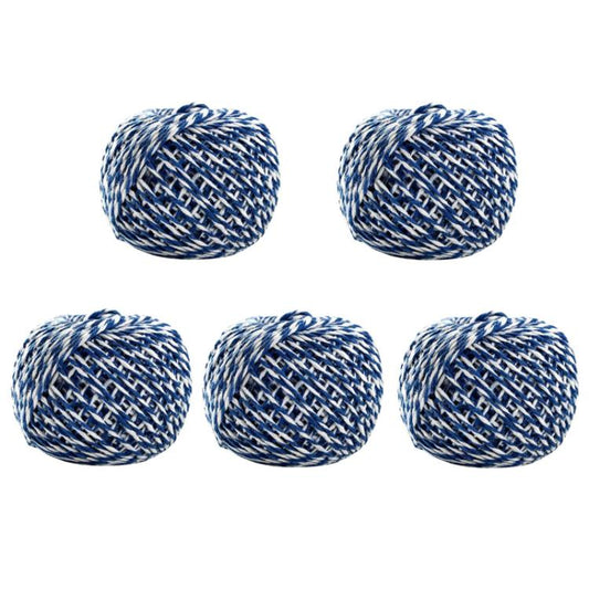 Cotton rope packaging thread set, blue and white braided spools (5 count)