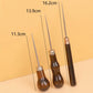 Wood-handled gourd awls with straight steel needles for leather punching