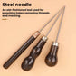 Steel needles on dark wooden handles for leather punching, multiple awls