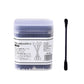 Plastic box of disposable double-ended cotton swabs with one black swab