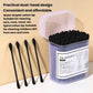Assorted disposable dual-head cotton swabs, black tips with several swabs laid out