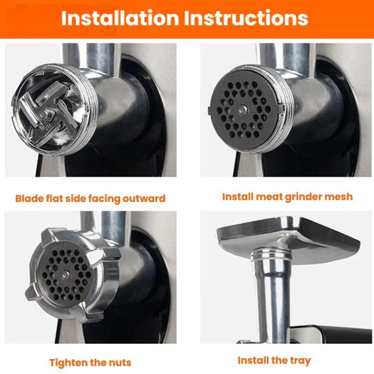Electric meat grinder mesh installation view with front grinding head