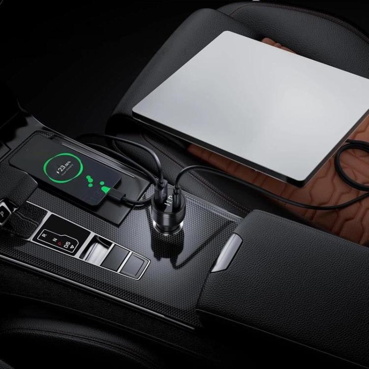 Waterproof car charger with digital voltage display connected in a car console