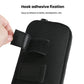 Black fanny pack with hook-and-loop strap on the back for attachment