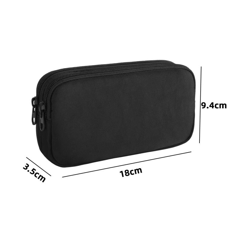 Black compact zip phone waist bag with rounded shape and dual zipper pulls