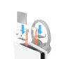 Clear acrylic overhead hanger with hooks, showing headset and hard drive placement