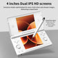 White flip dual-screen handheld game console with screens and included stylus