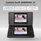 Black flip dual-screen handheld game console with touchscreens and control pad