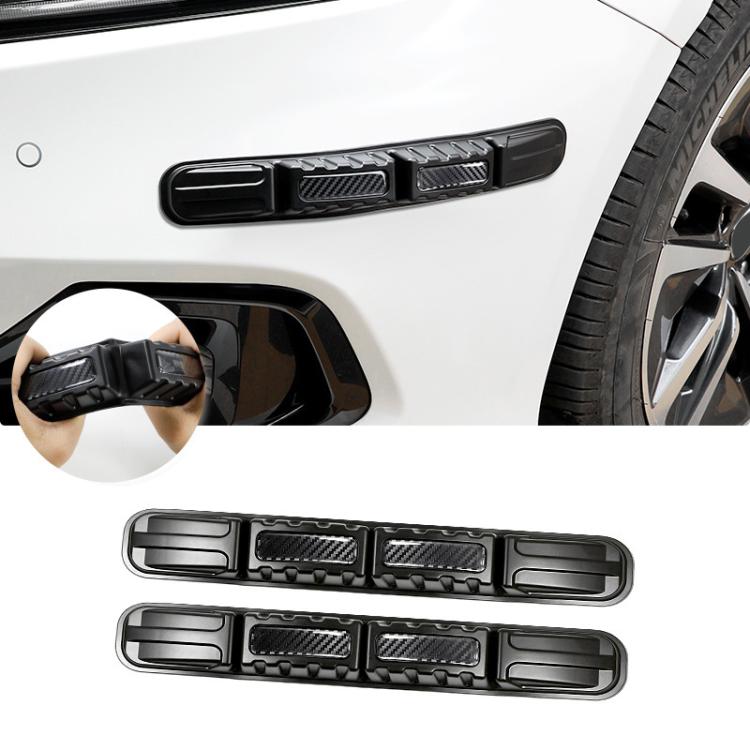 Black foldable car bumper protection strip with carbon-fiber texture, 2-piece set.