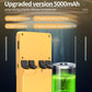 Yellow handheld game console with rear battery pack labeled 5000mAh