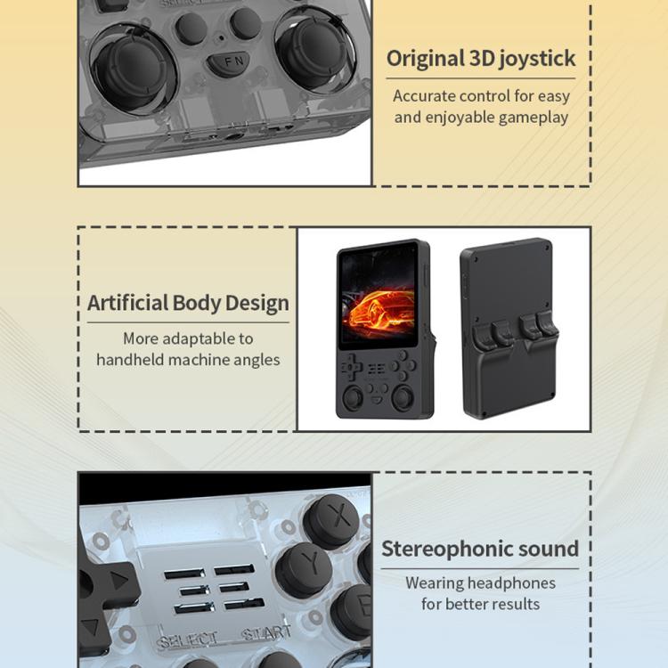 Handheld game console showing 3D joystick and stereo headphone audio