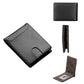 Black carbon-fiber bi-fold card wallet with ID window and card slot divider